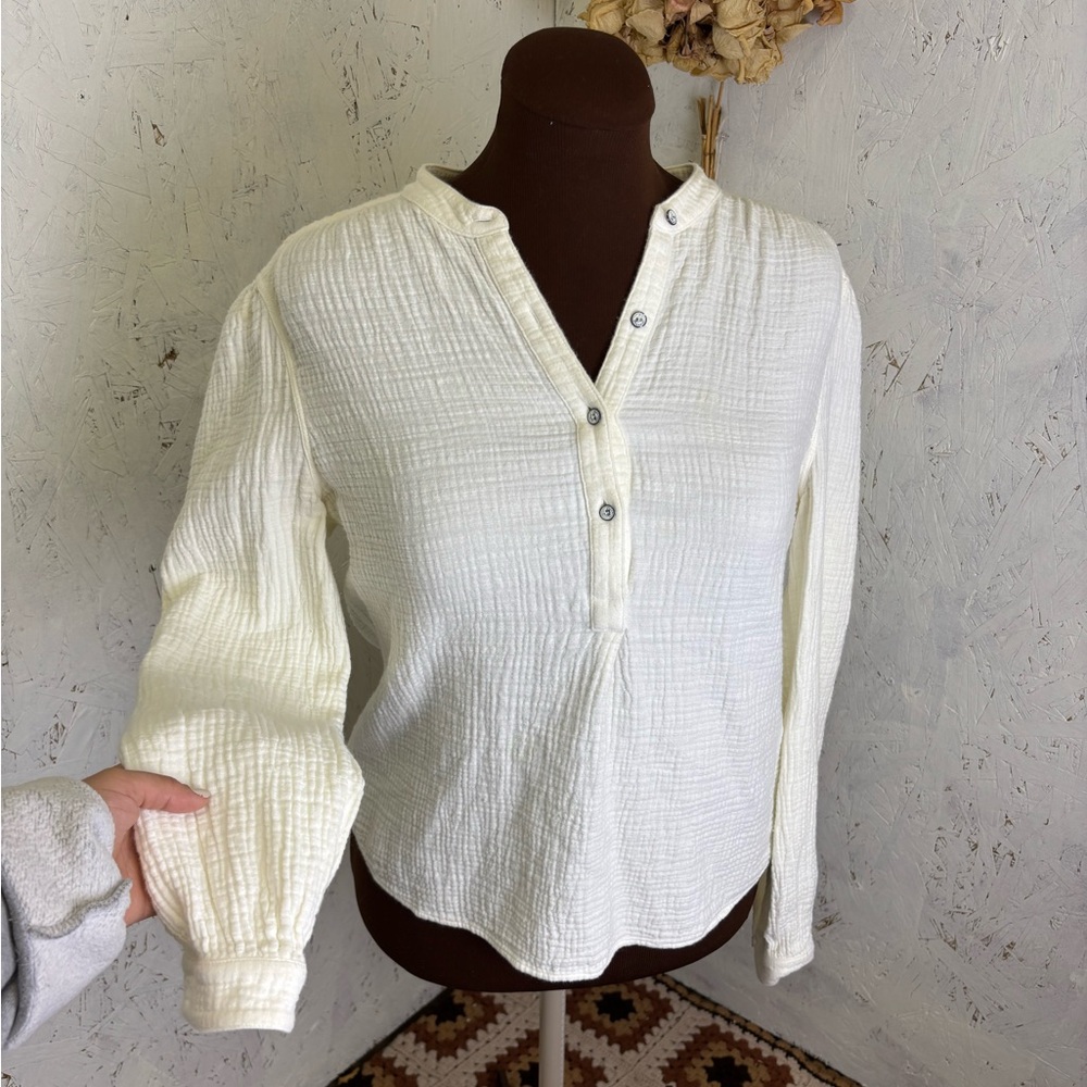 Rag n Bone Jeans Cotton Muslin Quarter Button Up Cream Long Sleeve Small